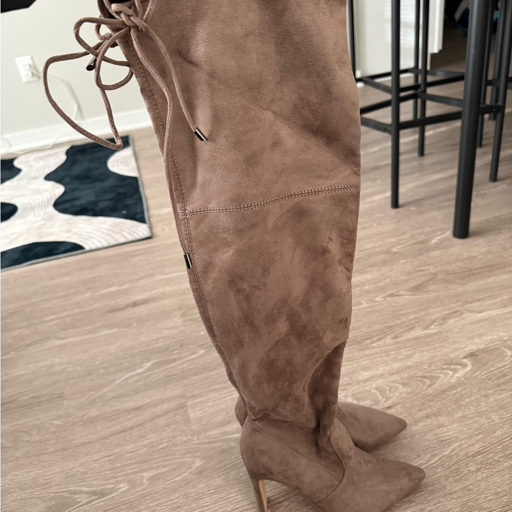 Brown Suede Over-the-Knee Boots - Picture 3 of 5